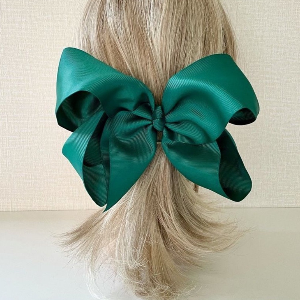 Emerald Green Oversized Grosgrain Ribbon Bow with Hinged Hair Clip, NWOT